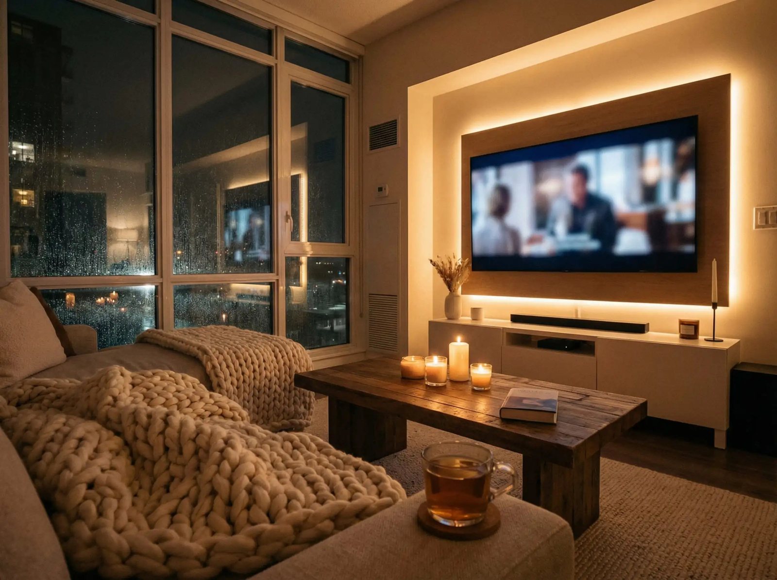 Salon duvarında büyük ekranlı Smart TV